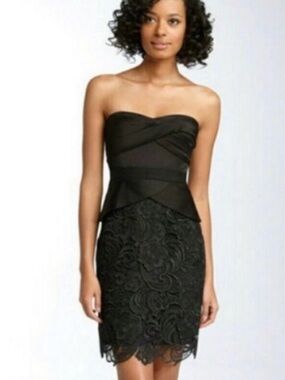 BCBGMaxAzria Black Strapless Lace Peplum Cocktail Dress NWT $398 Sz 4